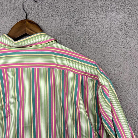 Ralph Lauren Shirt Men's Extra Large Green Pink Striped Philip Sport Cotton XL - Picture 9 of 10